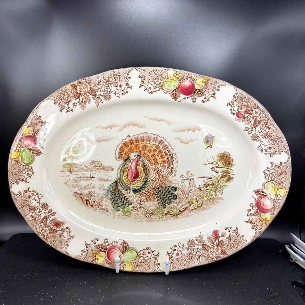 Vintage Fred Roberts‎ Co Turkey Platter Thanksgiving Serving Tray Japan 16 Inch